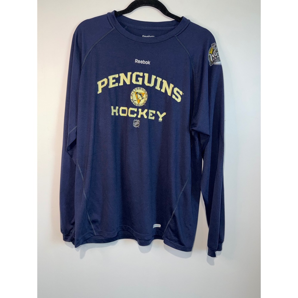 Reebok Pittsburgh Penguins NHL 2011 Winter Classic Shirt Mens Large Navy Blue